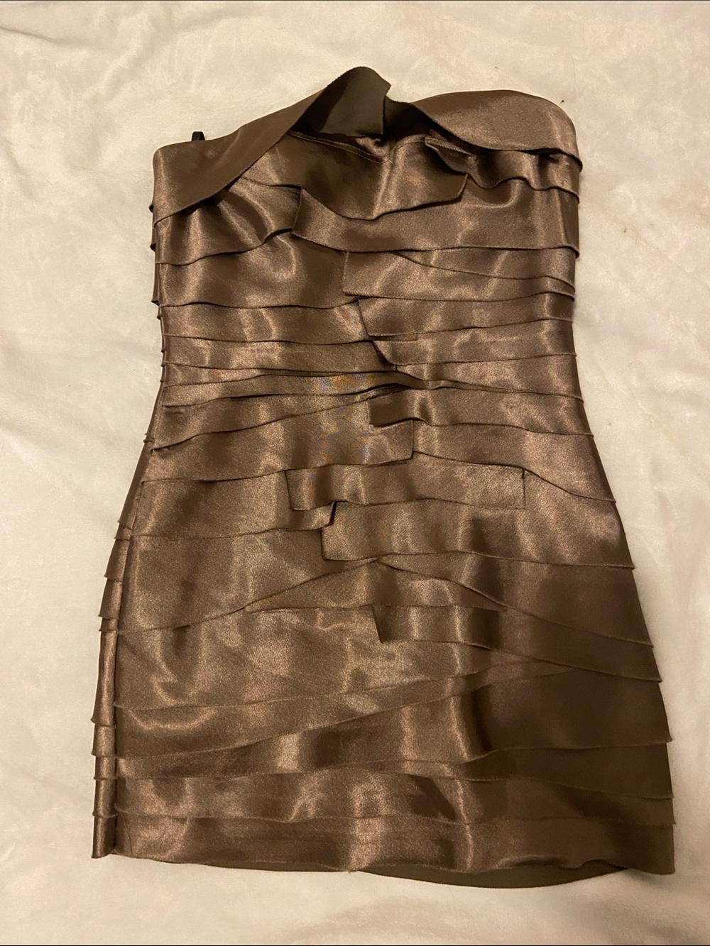 Strapless satin layered mini dress
